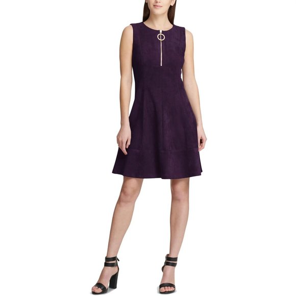DKNY Purple Confetti Dots Scuba Crepe Fit & Flare Dress sz 12 NEW Women's - Picture 4 of 9